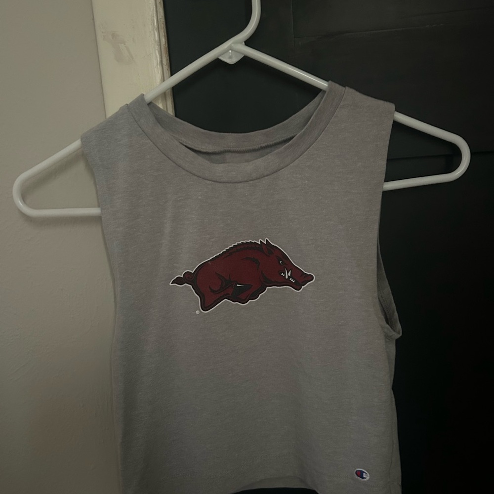 Champion Gray Athletic Tank with Red Arkansas Logo